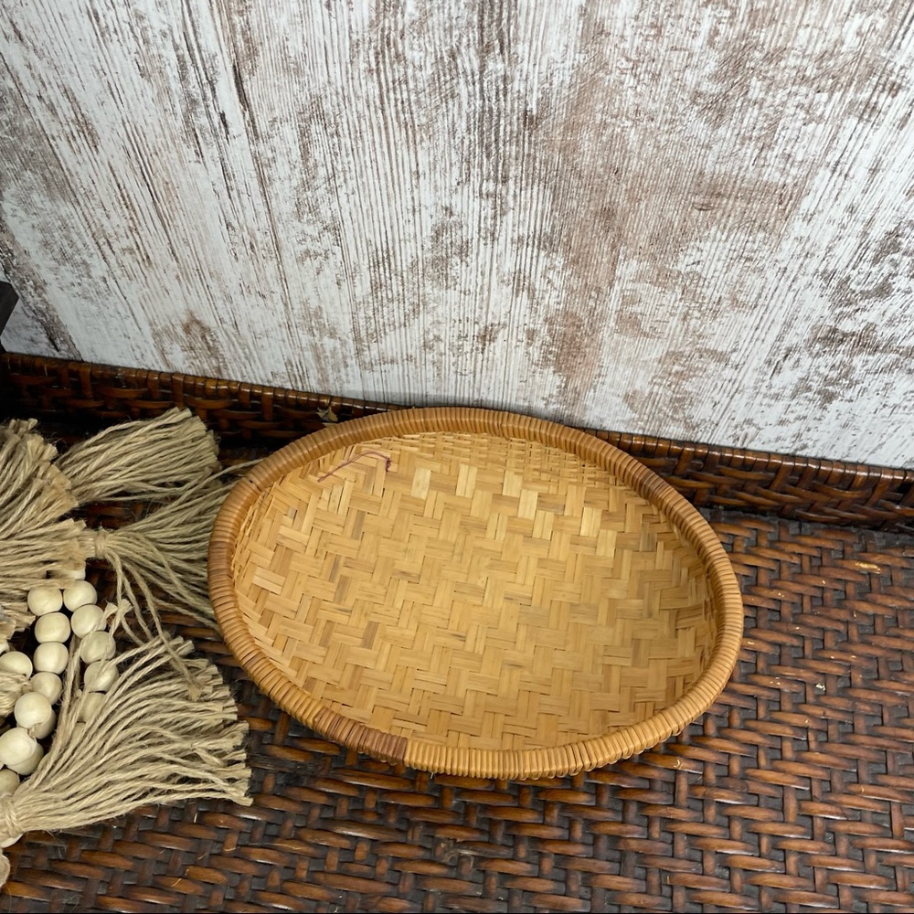 MCM Bamboo Weave Basket Vtg Bamboo Bowl Basket - Picture 3 of 7